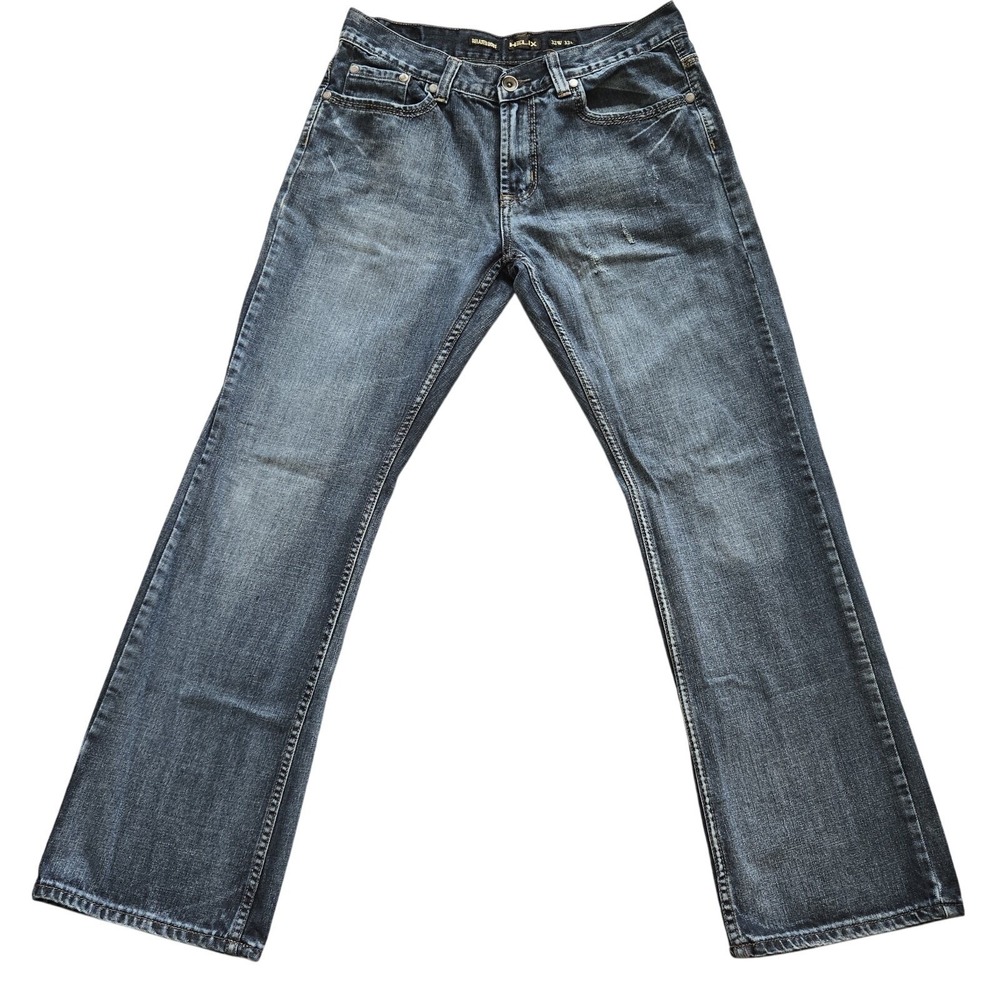 Helix Relaxed Boot Flap Patch Pocket Mens Jeans 32 X 32 (34x32) Whisker Distress